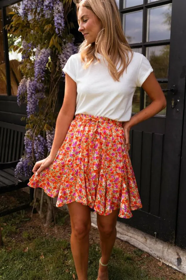 Easy Clothes Orange Floral Henley Skirt Women039s Clothing Skirts