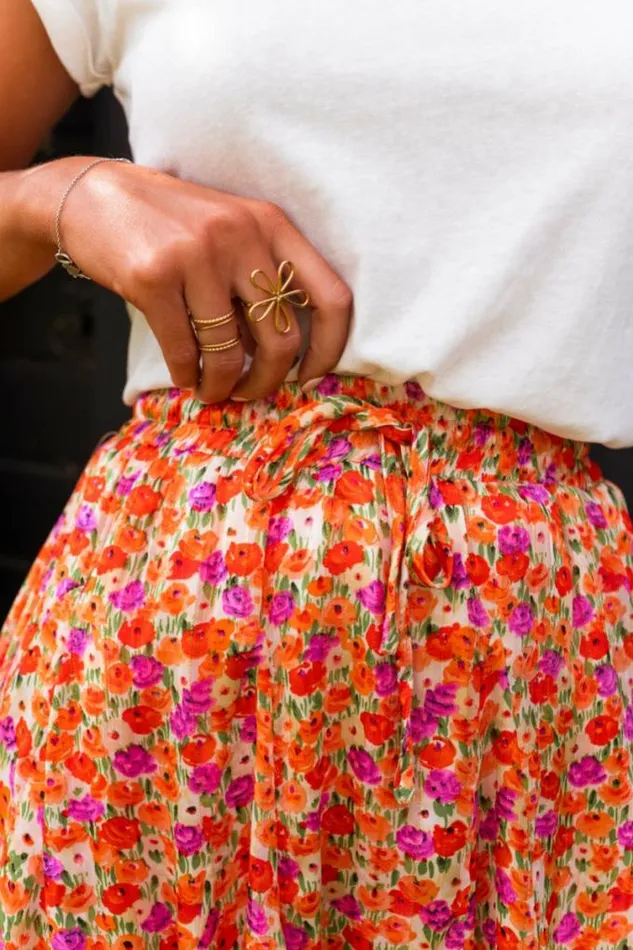 Easy Clothes Orange Floral Henley Skirt Women039s Clothing Skirts