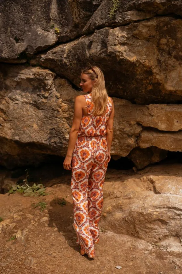 Easy Clothes Orange Patterned Roxane Jumpsuit Women039s Clothing Jumpsuits and Rompers