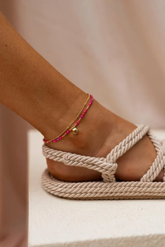 Easy Clothes Pink And Golden Gunzo Anklet Pink and Golden Jewelry and Accessories Bracelets