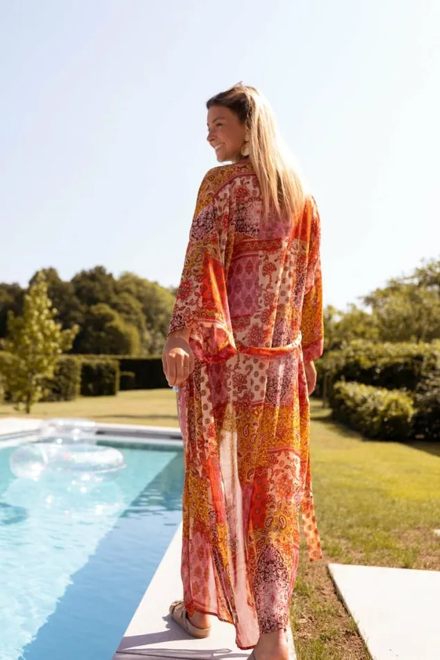 Easy Clothes Pink And Orange Patterned Omera Kimono Women039s Clothing Cardigans