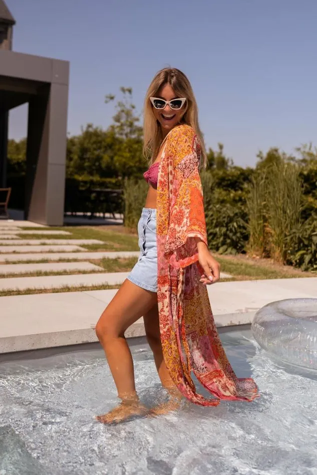 Easy Clothes Pink And Orange Patterned Omera Kimono Women039s Clothing Cardigans