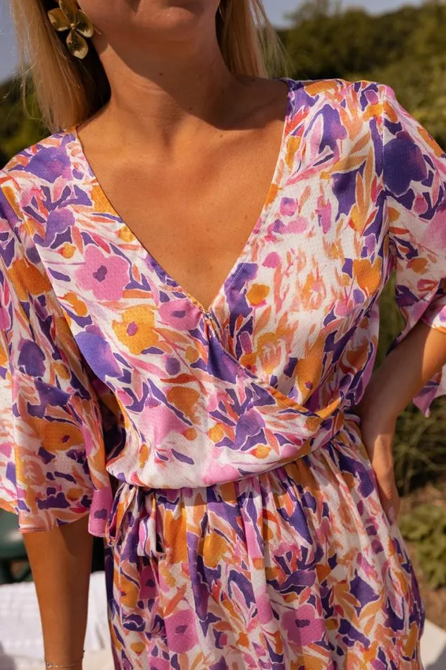 Easy Clothes Purple Floral Basma Romper Women039s Clothing Jumpsuits and Rompers