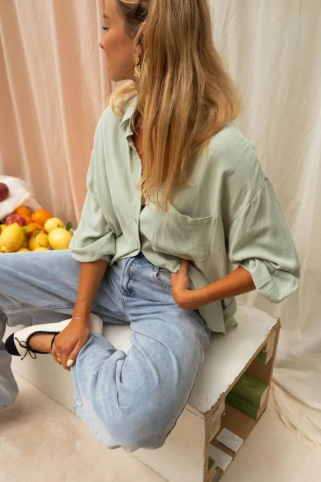 Easy Clothes Sea Green Linen Blanca Shirt Sea Green Women039s Clothing Shirts