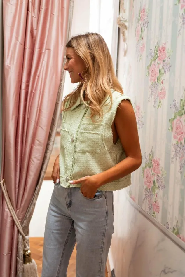 Easy Clothes Sea Green Sleeveless Tweed Victoria Cardigan Women039s Clothing Cardigans