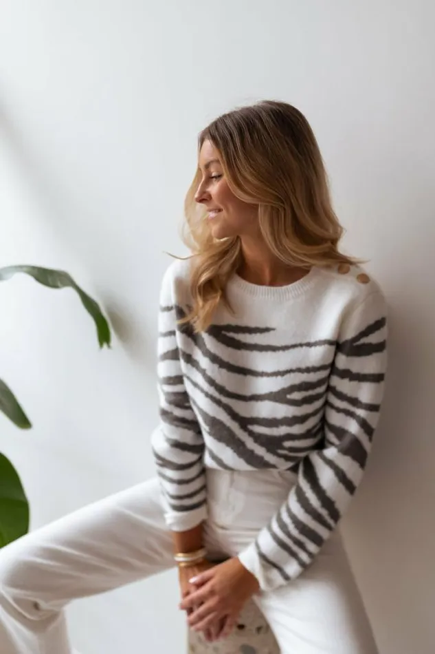 Easy Clothes White And Khaki Patterned Valley Sweater Women039s Clothing Sweaters