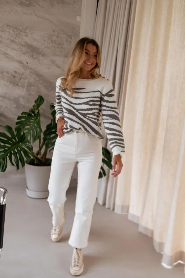 Easy Clothes White And Khaki Patterned Valley Sweater Women039s Clothing Sweaters