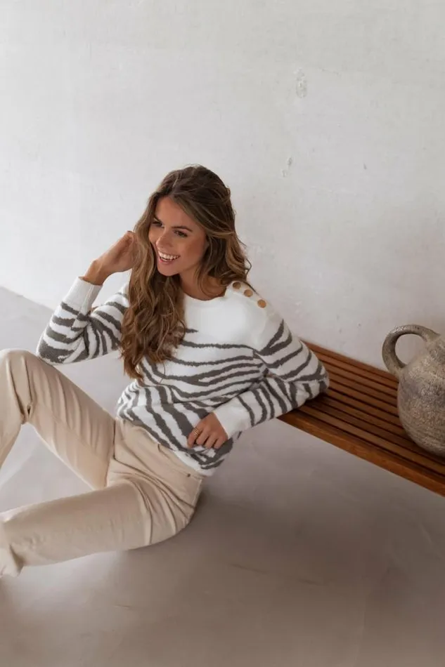 Easy Clothes White And Khaki Patterned Valley Sweater Women039s Clothing Sweaters