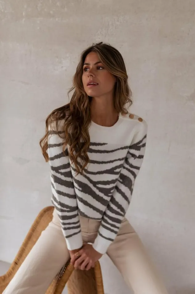 Easy Clothes White And Khaki Patterned Valley Sweater Women039s Clothing Sweaters
