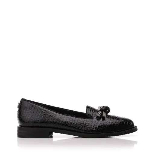 Elaina Black Patent Mocc Croc Women Moda In Pelle Flat And Ballerina Shoes