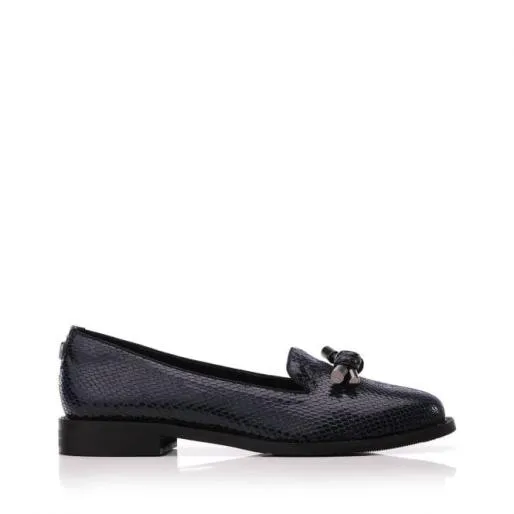 Elaina Navy Lizard Women Moda In Pelle Flat And Ballerina Shoes