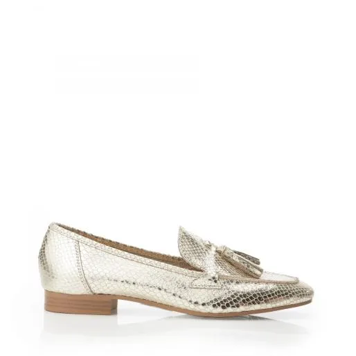 Elmo Gold Snake Print Leather Women Moda In Pelle Flat And Ballerina Shoes