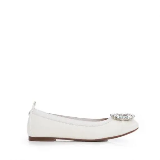 Elsia Ivory Leather Women Moda In Pelle Flat And Ballerina Shoes