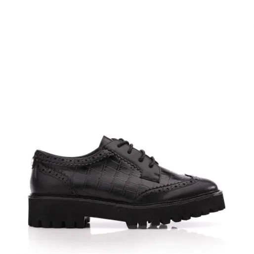 Elviee Black Croc Women Moda In Pelle Brogues And Loafers