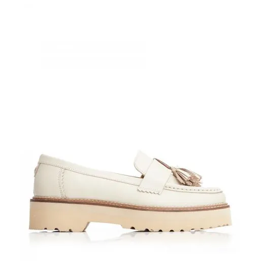 Elvite Off White Leather Women Moda In Pelle Flat And Ballerina Shoes