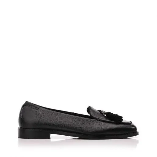 Emmarose Black Leather Women Moda In Pelle Flat And Ballerina Shoes