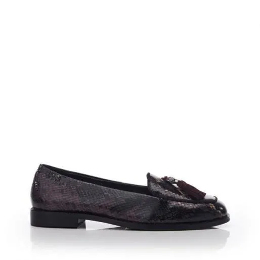 Emmarose Burgundy Snake Print Leather Women Moda In Pelle Flat And Ballerina Shoes Emmarose Burgundy Snake Print Leather Women Moda In Pelle Flat And Ballerina Shoes