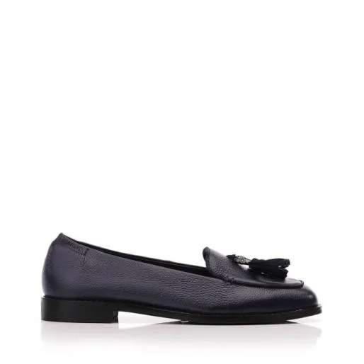 Emmarose Navy Leather Women Moda In Pelle Flat And Ballerina Shoes