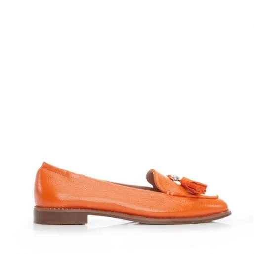 Emmarose Orange Leather Women Moda In Pelle Flat And Ballerina Shoes