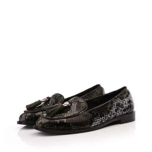 Emmarose W Khaki Snake Print Leather Women Moda In Pelle Brogues And Loafers Emmarose W Khaki Snake Print Leather Women Moda In Pelle Brogues And Loafers
