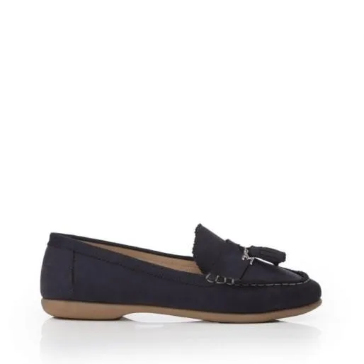 Estina Navy Nubuck Women Moda In Pelle Flat And Ballerina Shoes
