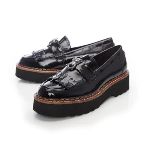Evelina Black Patent Leather Women Moda In Pelle Brogues And Loafers