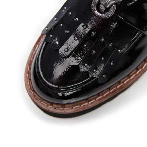 Evelina Black Patent Leather Women Moda In Pelle Brogues And Loafers