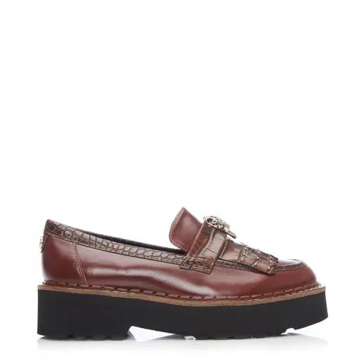 Evelina Dark Brown Leather Women Moda In Pelle Brogues And Loafers