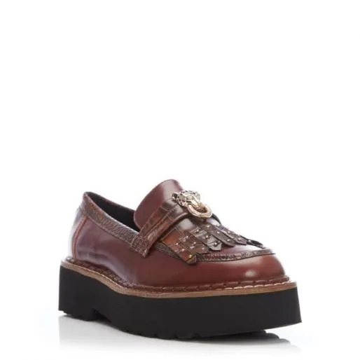 Evelina Dark Brown Leather Women Moda In Pelle Brogues And Loafers