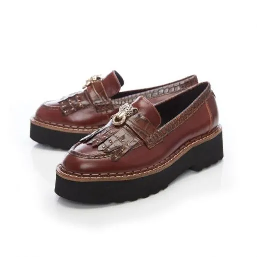 Evelina Dark Brown Leather Women Moda In Pelle Brogues And Loafers