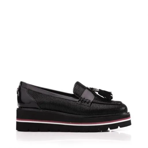 Faeye Black Lizard Women Moda In Pelle Brogues And Loafers