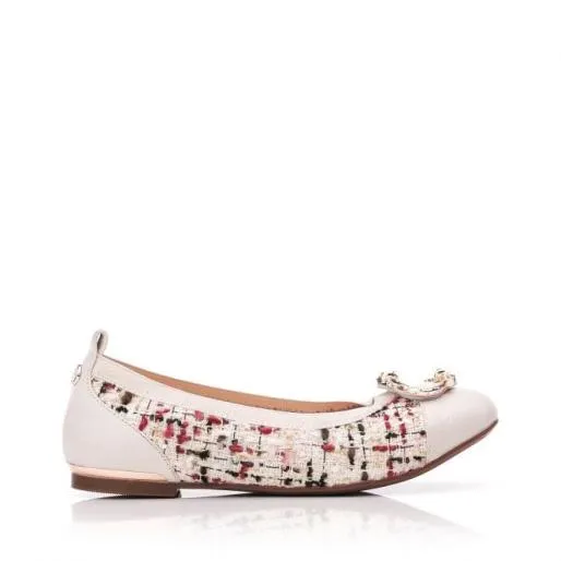 Fairy Off White Textile Women Moda In Pelle Flat And Ballerina Shoes