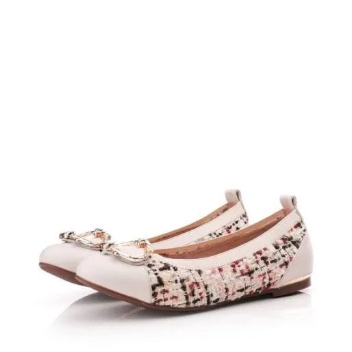 Fairy Off White Textile Women Moda In Pelle Flat And Ballerina Shoes Fairy Off White Textile Women Moda In Pelle Flat And Ballerina Shoes