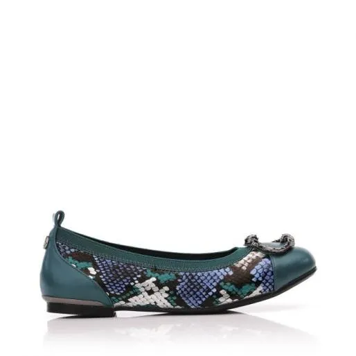 Fairy W Teal Snake Print Leather Women Moda In Pelle Flat And Ballerina Shoes