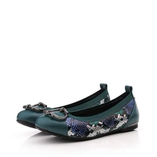 Fairy W Teal Snake Print Leather Women Moda In Pelle Flat And Ballerina Shoes