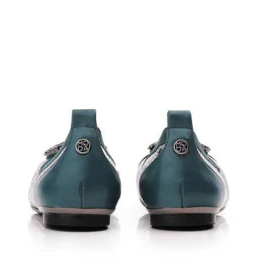 Fairy W Teal Snake Print Leather Women Moda In Pelle Flat And Ballerina Shoes