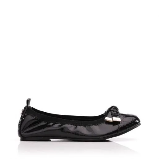 Fellicity Black Patent Mocc Croc Women Moda In Pelle Flat And Ballerina Shoes