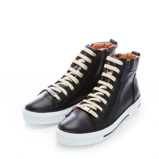 Ferozi Black Leather Women Moda In Pelle HighTop Trainers