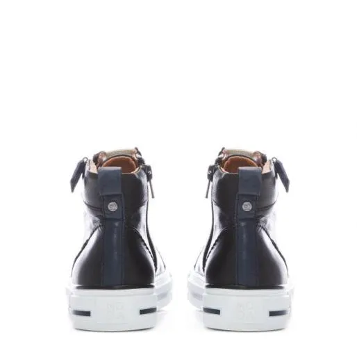 Ferozi Black Leather Women Moda In Pelle HighTop Trainers