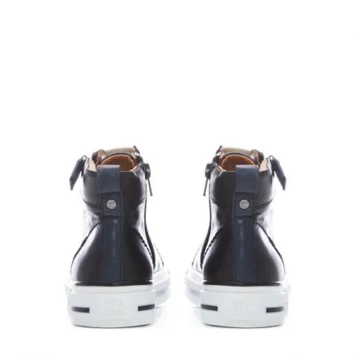 Ferozi Black Leather Women Moda In Pelle HighTop Trainers