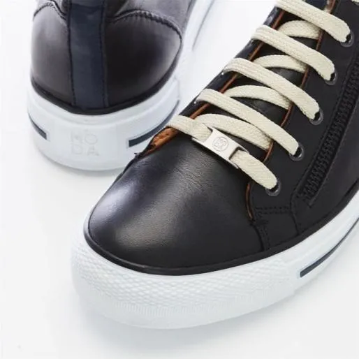 Ferozi Black Leather Women Moda In Pelle HighTop Trainers