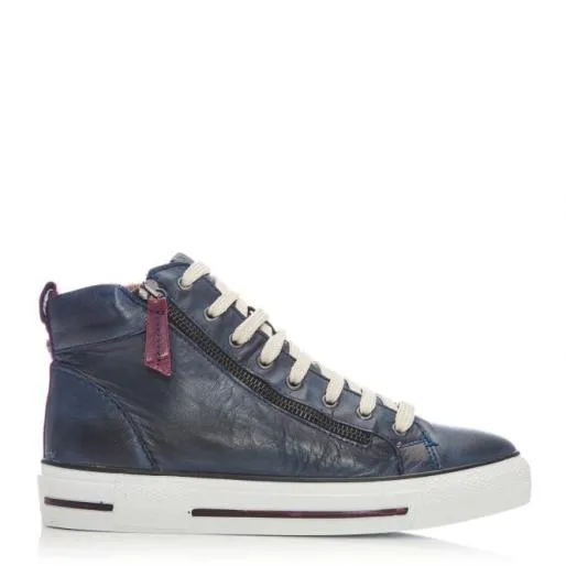 Ferozi Navy Leather Women Moda In Pelle HighTop Trainers