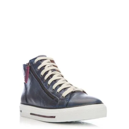 Ferozi Navy Leather Women Moda In Pelle HighTop Trainers