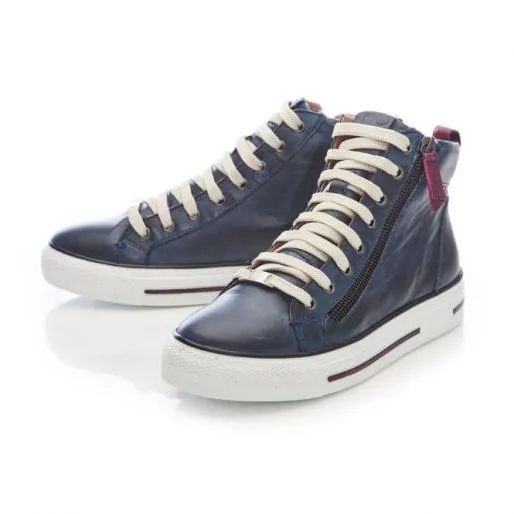 Ferozi Navy Leather Women Moda In Pelle HighTop Trainers