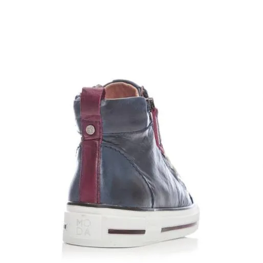 Ferozi Navy Leather Women Moda In Pelle HighTop Trainers