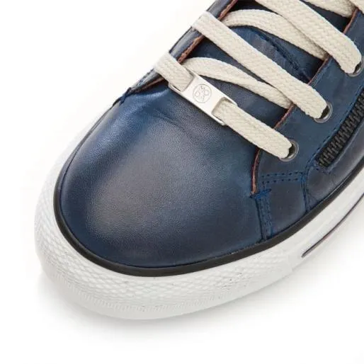 Ferozi Navy Leather Women Moda In Pelle HighTop Trainers
