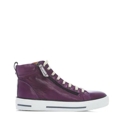 Ferozi Purple Leather Women Moda In Pelle HighTop Trainers