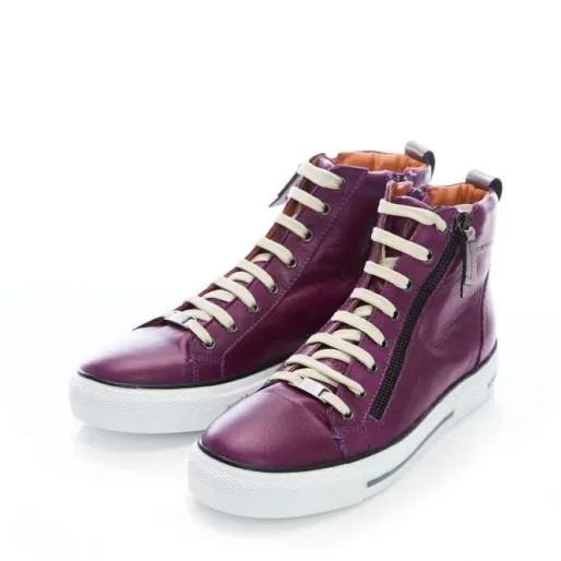 Ferozi Purple Leather Women Moda In Pelle HighTop Trainers