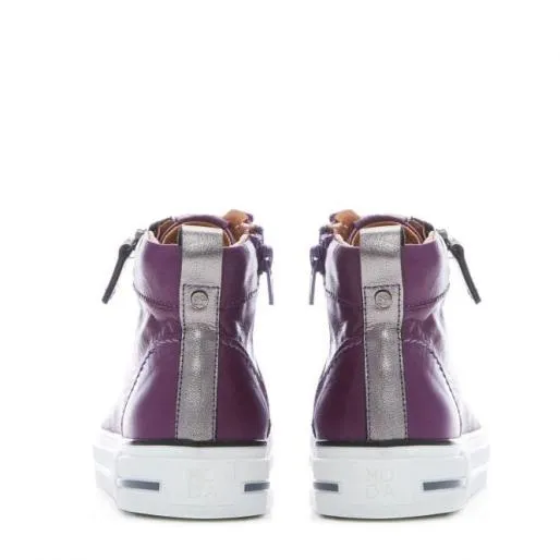 Ferozi Purple Leather Women Moda In Pelle HighTop Trainers