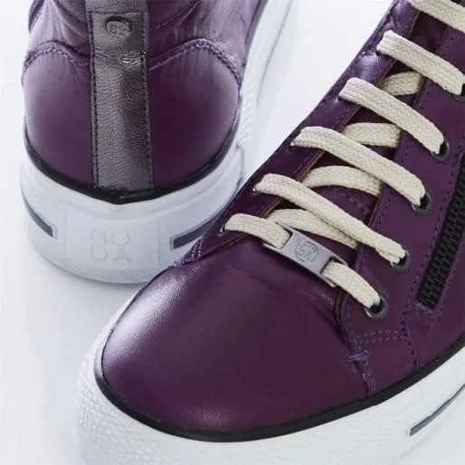 Ferozi Purple Leather Women Moda In Pelle HighTop Trainers